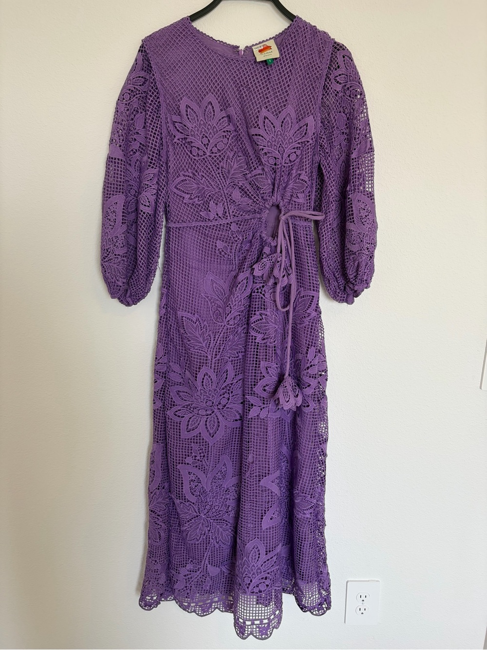 FARM Rio Purple Crochet Midi Dress with Tie Waist - Picture 5 of 9